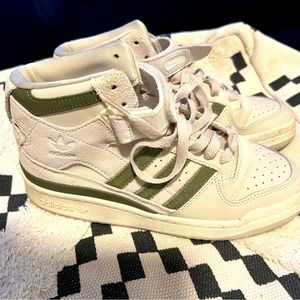 Off white and green Adidas hight top shoes. Women’s size 7 men’s 5.5